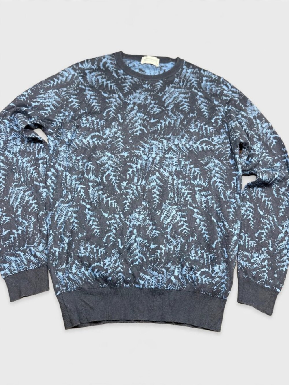 John Smedley Sea Island Cotton Sweater M Navy Fern Pattern